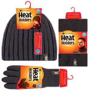 Mens Hat, Neck Warmer & Gloves Set | Heat Holders | Winter Knitted Warm Accessories Set - Khaki Green