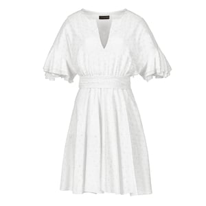 Witte Geborduurde Jurk met Ruches Mouwen