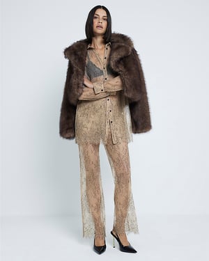 River Island Womens Trousers Beige Sheer Lace