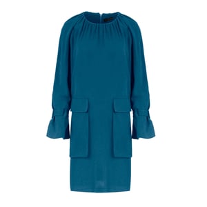 Petrol Blue Tencel-klänning med fickdetaljer