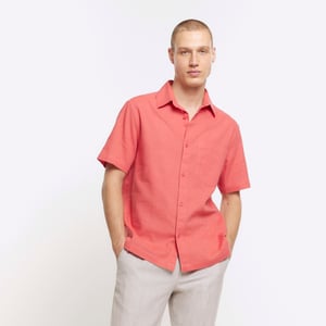River Island Mens Shirt Coral Regular Fit Linen Blend