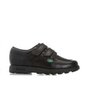 Boy's Kickers Childrens Fragma Lo Strap Leather Shoes in Black