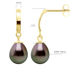 Oorbellen Prestige Gearticuleerd in Geel Goud 375 en Echte Gecultiveerde Tahiti Parel 8-9 mm