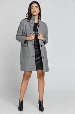 Wol Grijze Mantel met Opstaande Kraag van Conquista Fashion