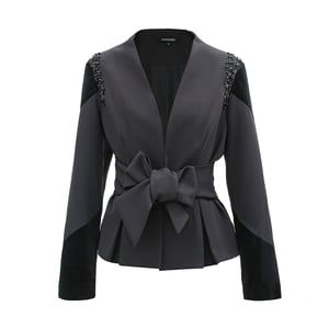 Blazer i bi-material och knutet bälte