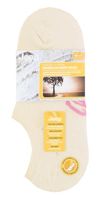 Bamboo No Show-strumpor för damer | Jeep | Andningsaktiva, osynliga och dämpande antiblåsstrumpor med halkfritt hälgrepp - Cream / Black / White