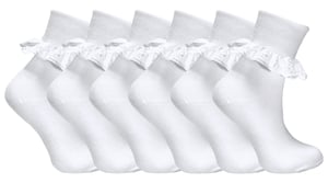 6-pack Baby Girl Frilly Lace Strumpor | Sock Snob | Bomullsstrumpor för småbarn - Vit