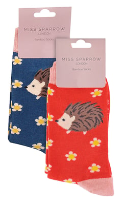 Miss Sparrow - 2 Pack Girls Bamboo Animal Patterned Socks - Hedgehogs