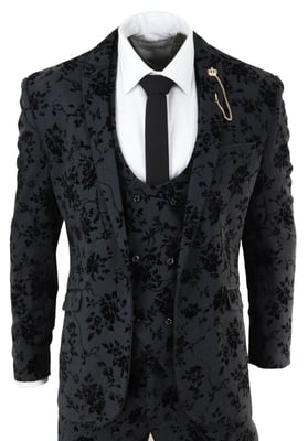 Heren 3-delig zwart paisley fluwelen dinerpak