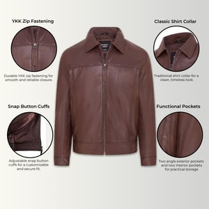 Heren Bruin Retro Klassiek Leren Harrington Bikerjack - Drammen
