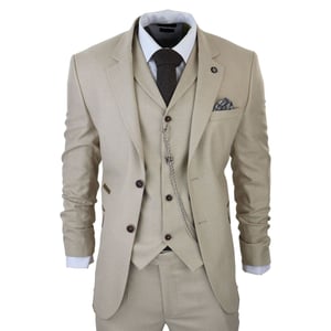 Heren 3-delige crèmekleurige Prince of Wales check pak