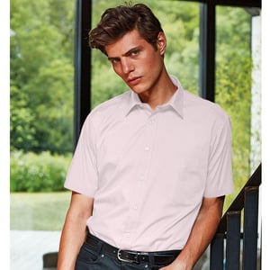 Premier Heren Korte Mouw Formele Poplin Gewoon Werk Shirt (Roze)
