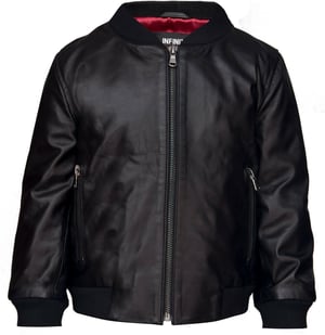 Zwart leren leren bomberjack voor kinderen, unisex varsity zwart (1-13 jaar)