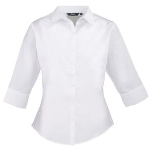 Premier 3/4 mouw Popeline Blouse / Gewoon werkoverhemd (Wit)