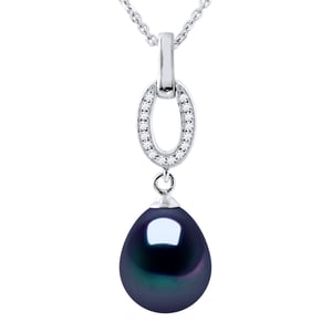 SHUTTLE Necklace Freshwater Pearl Jewelry 9-10mm Black 925