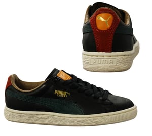 Puma Basket MMQ Lace Up Leer Textiel Heren Zwart Trainers 355551 02 B73A