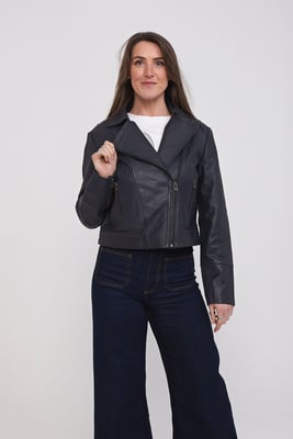 Elle Leather Biker Jacket in Blue