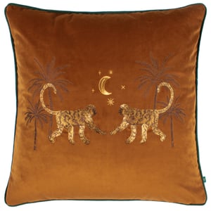 Wylder Tropics Dusk Monkey Embroidered Piped Velvet Cushion Cover