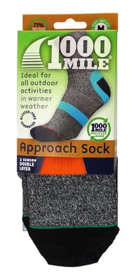 1000 Mile - Mens Approach Repreve Double Layer Breathable Anti Blister Socks - Charcoal / Orange