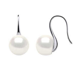 Earrings Hooks Freshwater Pearls 9-10 mm Buttons White 925