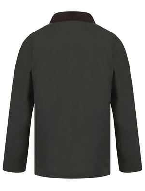 Olive Cotton Wax Jacket With Corduroy Collar