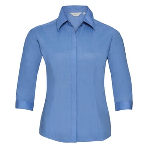 Russell Collectie Dames 3/4 Mouwen Poly-Katoen Easy Care Gevochten Poplin Shirt (Bedrijfsblauw)