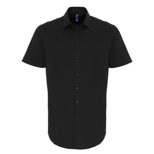 Premier Heren Poplin Stretch Overhemd met Korte Mouwen (Zwart)
