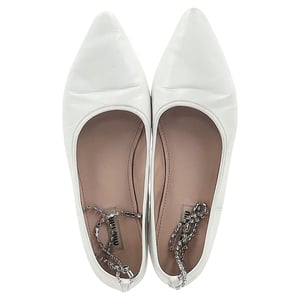 Miu Miu Embellished-Strap Pointed-Toe Ballet Flats in White Leather