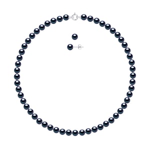 DIADEMA - Set - Necklace/Earrings - Real Freshwater Pearls - Black Tahitian Style - White Gold