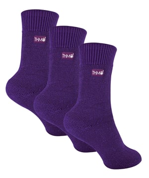 3 Pairs Multipack Kids Thermal Socks | THMO | Ribbed Soft Top Fleece Fluffy Inner Warm Socks for Boys & Girls - Purple
