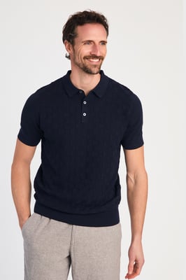 Dark Navy Cotton Short Sleeve Button-Up Polo Shirt