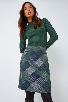 Check Print Pocket Stretch A line Skirt