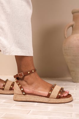 Wheres That From Womens 'Katara' Studded Gladiator Braided Strap Espadrille Flatform