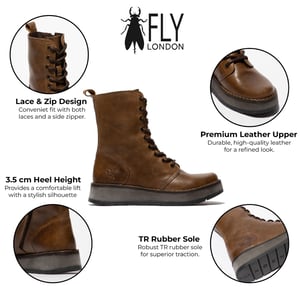 Fly London Dames Tan RAMI043 Casual Leren Veter Enkellaarsjes