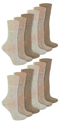 IOMI - 12 Pair Multipack Ladies Diabetic Bamboo Socks | Womens Extra Wide Seamless Socks with Non Elastic Gentle Grip Top - Beige