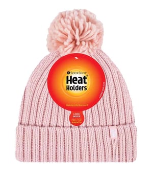 Ladies Ribbed Cuffed Thermal Insulated Winter Pom Pom Bobble Hat