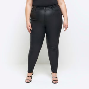 River Island Womens Skinny Jeans Plus Black Coated High Waisted