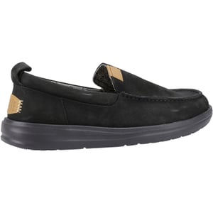 HEYDUDE Wally Grip Moc Leather Men's Black Boat Shoes