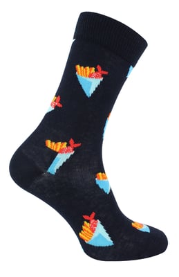Fish and Chips Socks | Happy Socks | Breathable Funny Colourful Cotton Novelty Gift Socks - Denim