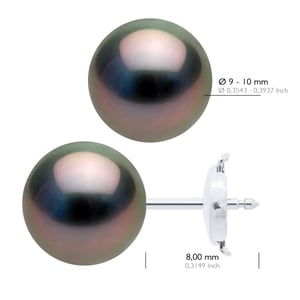 Oorbellen - Witte Goud 375 - Echte Gecultiveerde Tahiti Parel Ronde 9-10 mm