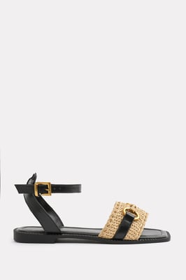Wheres That From Womens 'Bonnie' Pu Straw Detail Strap Sandals With Buckle Closure