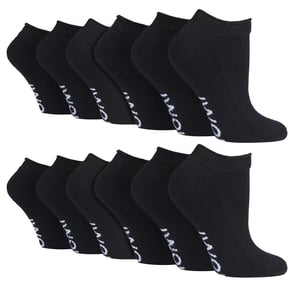 12 Pair Multipack Diabetic Trainer Socks for Swollen Feet & Ankles | IOMI | Cotton Cushioned Extra Wide Low Cut Socks for Men & Women - Black