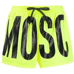 Moschino Brand Print Logo Bright Yellow Short Swim Shorts