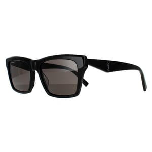 Saint Laurent Rectangle Unisex Shiny Black Dark Grey Sunglasses