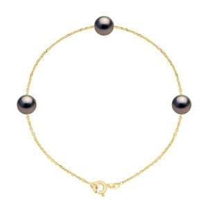 Bracelet TRIO - 3 Real Cultured Tahiti Pearls PASSING THROUGH Round 7-8 mm