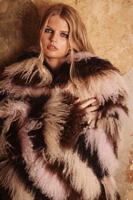 Limited Real Shearling Striped Coat