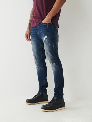 Jack Single Needle No Flap 30 in In Courageous Dark Wash With Rips