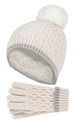 Heat Holders - Girls Thermal Insulated Pom Pom Bobble Beanie Hat and Gloves | Colourful Pastel Styles - Buttercream