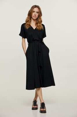 Zwarte jersey midi-jurk met riem