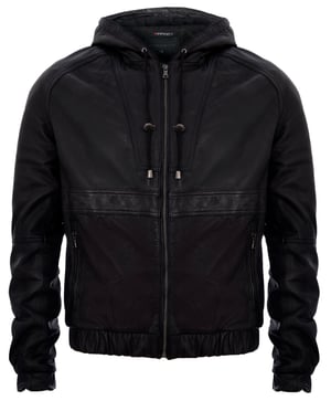 Leren bomber-bikerjack met rits en capuchon